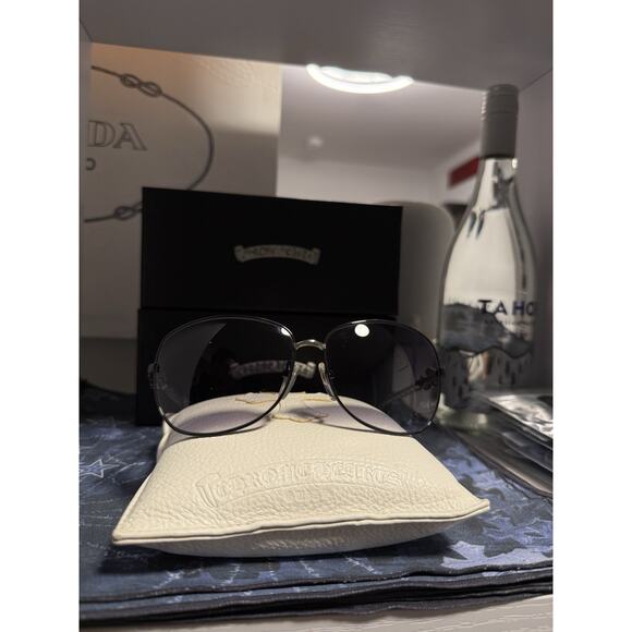 Chrome Hearts Other - Chrome Hearts Sunglasses Quim SS BML 65-13 126 Silver Black Leather Cross Sun